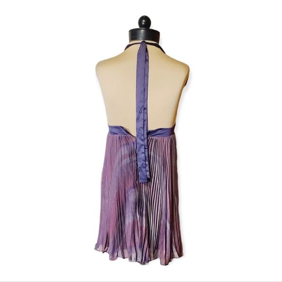 BCBGeneration Purple Pink Pleated Chiffon Halter Dress Size 4 - Picture 3 of 6